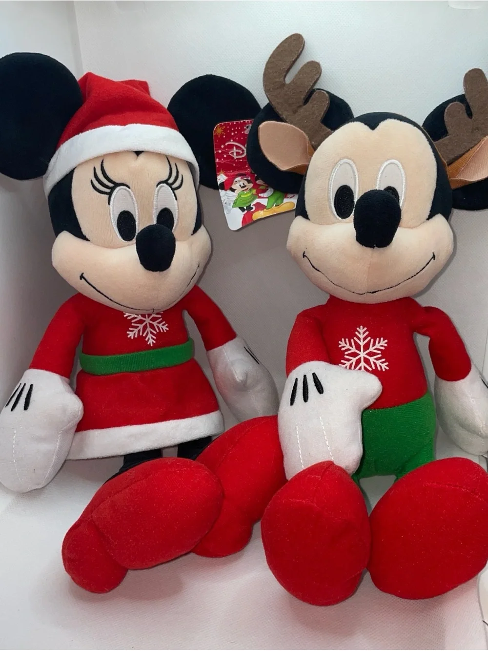 Disney Mickey & Minnie Mouse Christmas Plush Set Santa Hat Reindeer Antlers Sz M